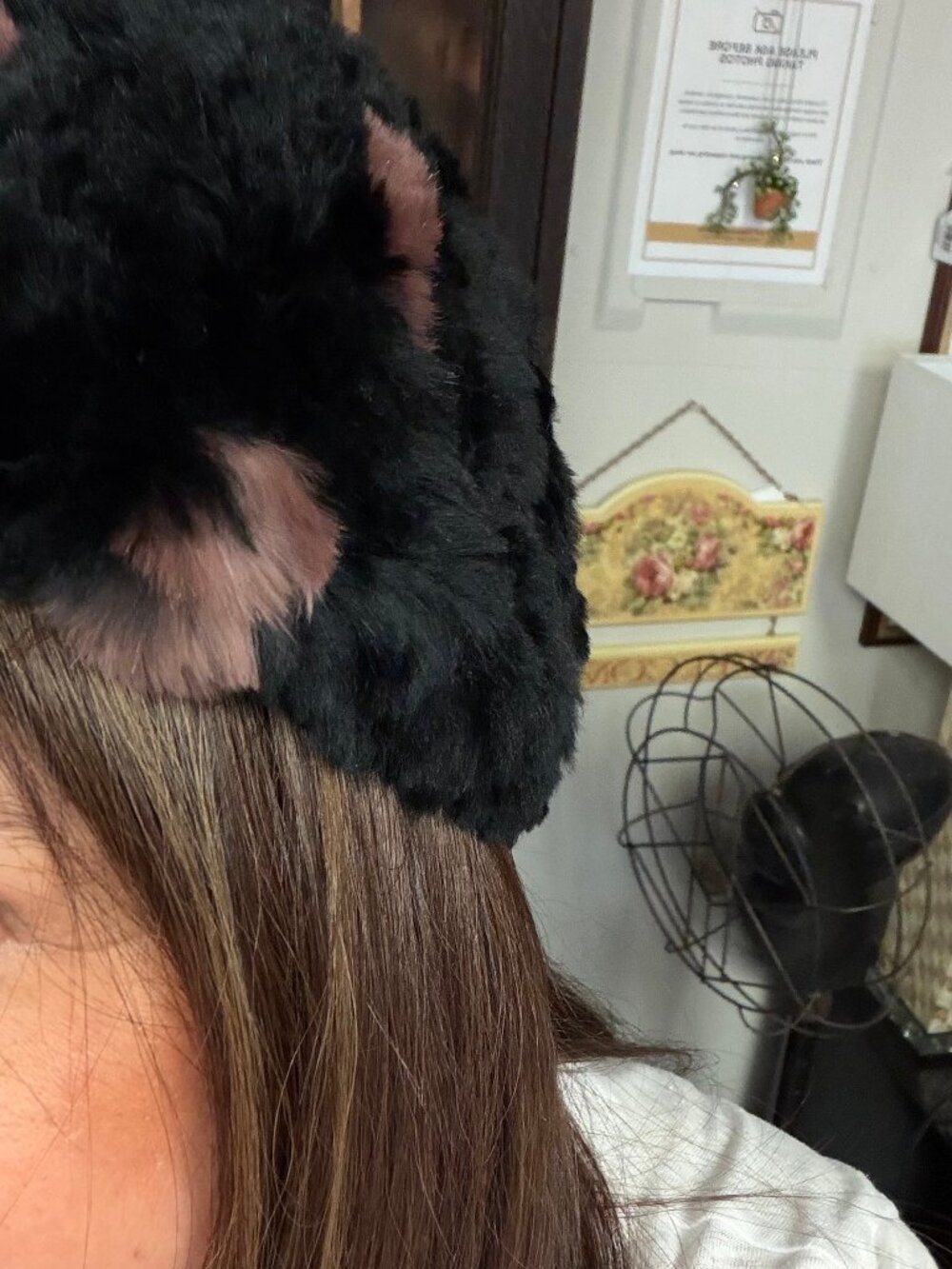 Vintage Black & Pink Spotted Rabbit Fur Winter Hat